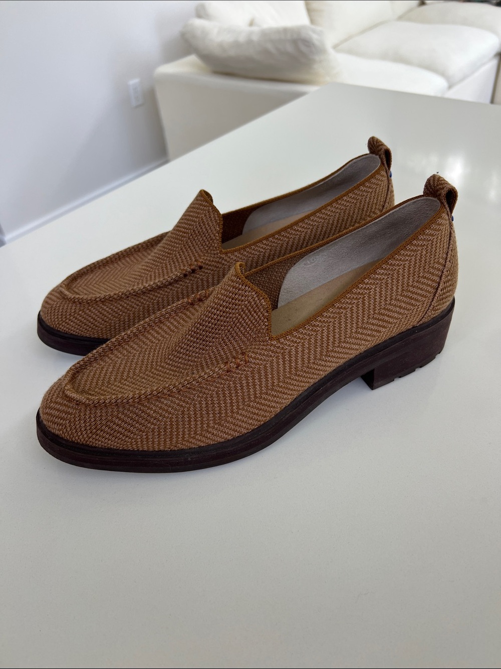 ROTHY’S the lug loafer in teak herringbone tan brown blue size 10